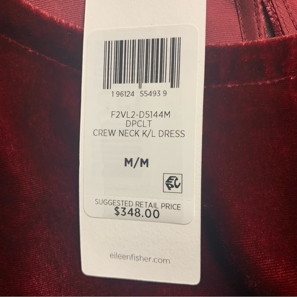 NWT EILEEN FISHER Velvet Long-Sleeve Dress - Picture 5 of 6